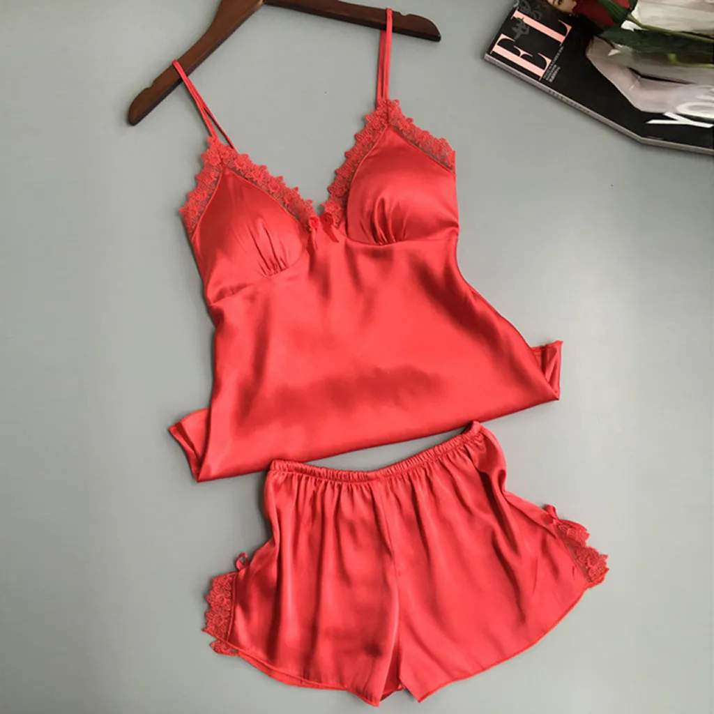 Женское сексуальное нижнее белье, ночное белье, женское кружевное белье, короткое ночное белье, 2 шт, пижамный комплект, ночная рубашка#15 - Цвет: Red