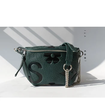 

Thicker genuine leather embossing chest bags real leather Chain crossbody bags