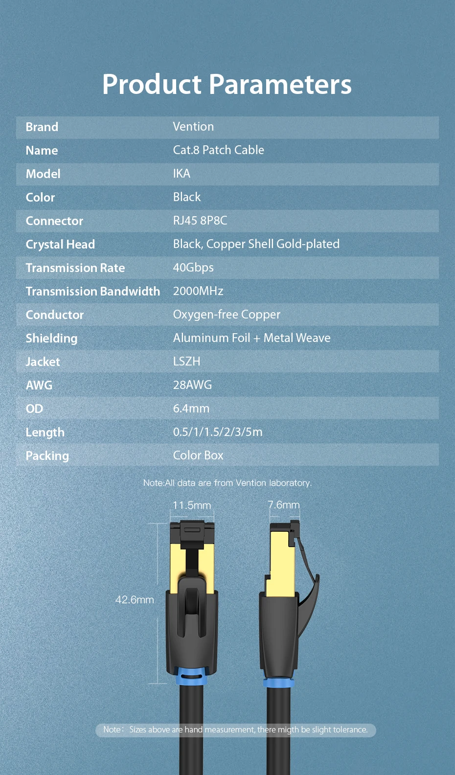 Cable RJ45 2m Ethernet Cat 8 40Gbps 2000Mhz High Speed SFTP Vention