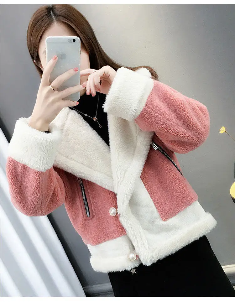 Autumn Winter New Women Lamb Wool Coat Short Loose Thick Fur Jacket Warm Windproof Padded Jacket 