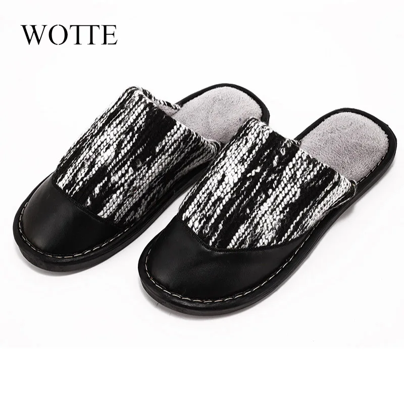 

Winter Men Slippers New Men Leather Shoes Home Slippers Unisex Flat Round Toe Wear Resitant Fashion Shoes Man Slippers House