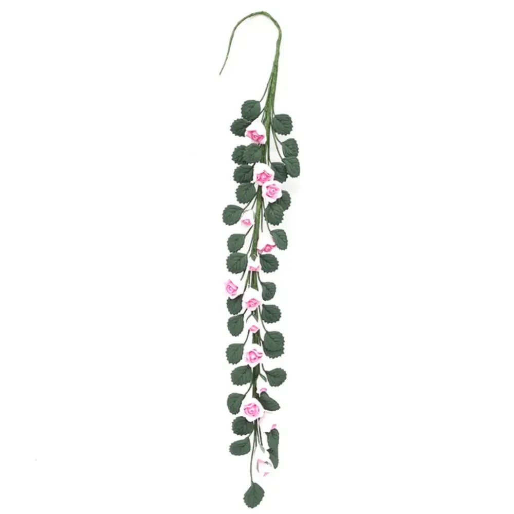 1/12 Simulation Fake Rose Flower Branch Garland Doll House Garden Ornaments
