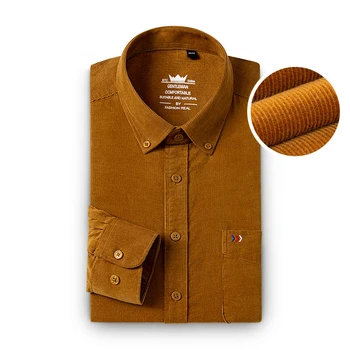 

solid color corduroy shirt men brown blue gray long sleeve men's button up shirts casual camisa masculina manga longa slim fit