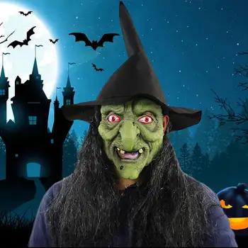 

Halloween Green Witch Headgear Headwear Costume Props Creepy Halloween Fancy Dress Party Costume Accessory Cosplay Props