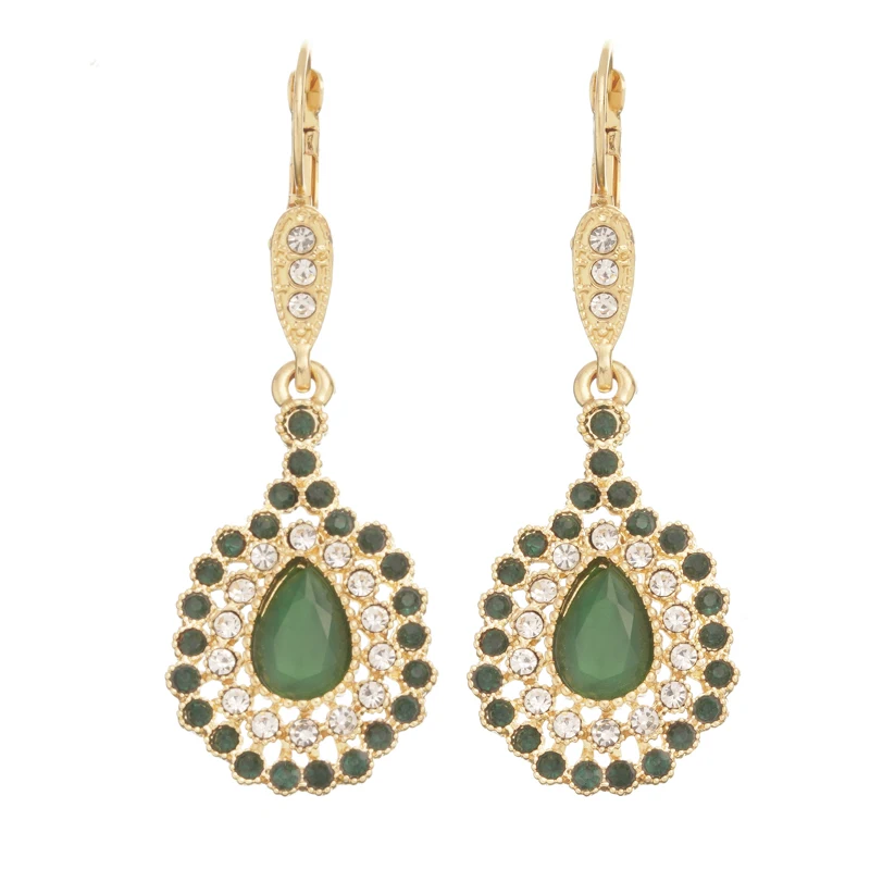 GOLD GREEN Классические украшения со стразами, серьги, разноцветные каплевидные стразы, французские свадебные серьги с крючками - Окраска металла: GOLD GREEN