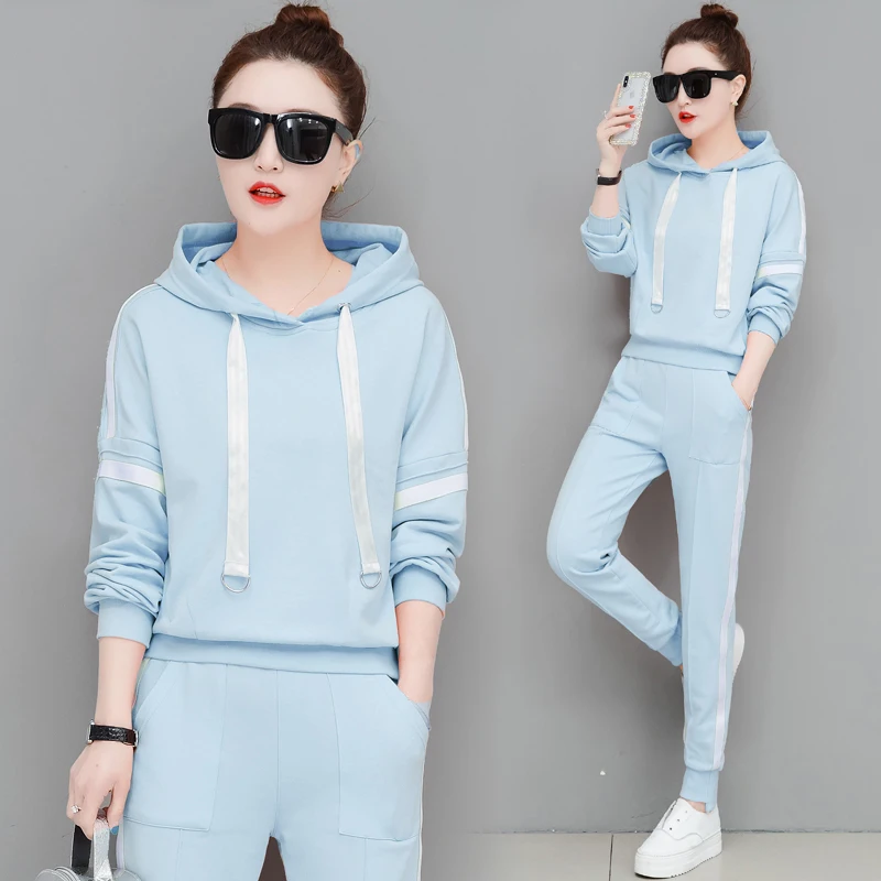 Skup Dres dla kobiet garnitury stroje 2 częściowy zestaw pasiaste spodnie bluza z kapturem garnitur plus rozmiar duże luźne dopasowanie odzież sportowa