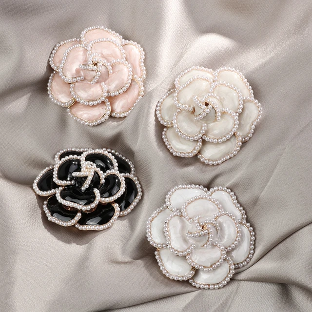 ASLSAW Ladies Camellia Pin Black White Pink Flower Rose Pearl