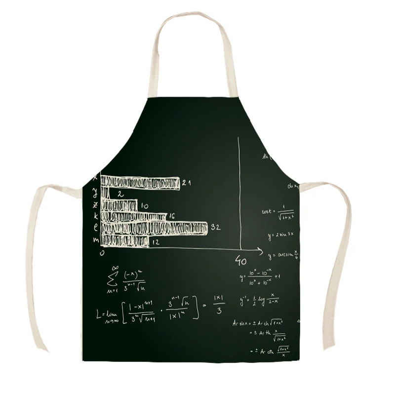 1Pc Kitchen Apron Personality Mathematical Chemistry Formula Printed Sleeveless Linen Aprons Women Home Cleaning Tools WQ1070