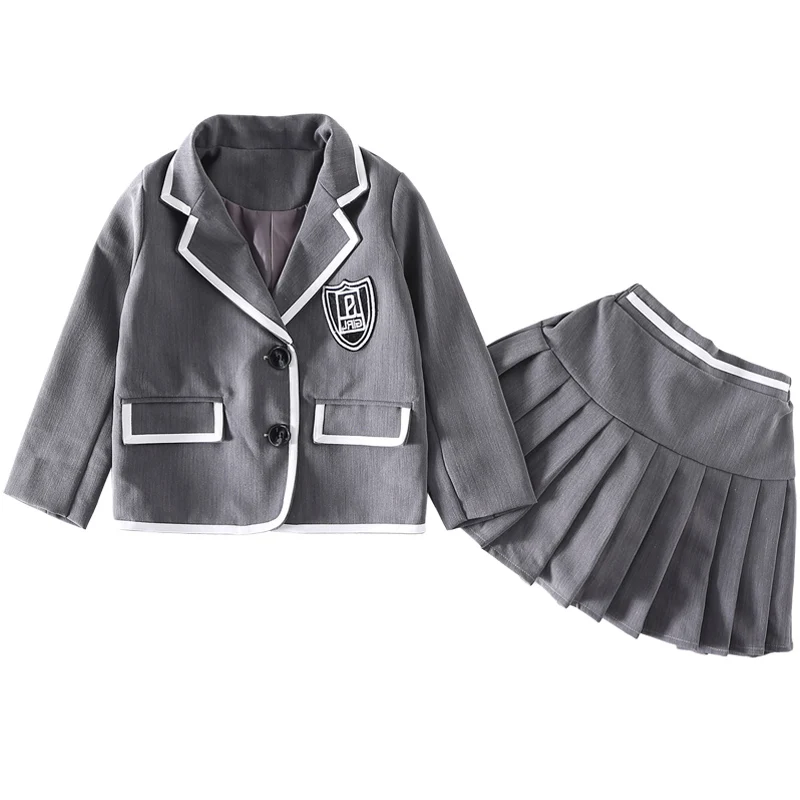 Formal Western Suit Pleated Skirt For Girls Clothes Set Gray