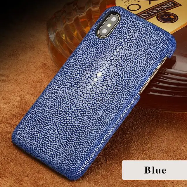 Чехол из натуральной кожи ската для Iphone X Xr 7 Plus, чехол для телефона для Iphone Xs Max 8 Plus, защитный чехол для 6 6s 5 5S Se - Цвет: Синий