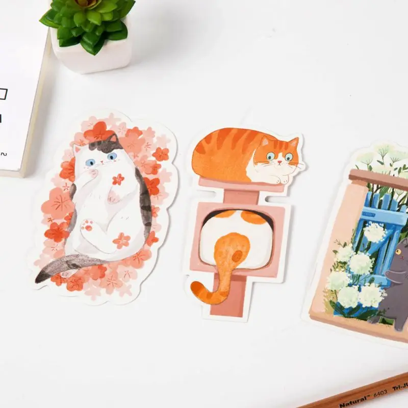 

Postcard Hand-Painted Cat Shape Cat Backyard Cute Hand-Painted Graffiti Style Small Fresh Cute Animal Shaped Card A9LC