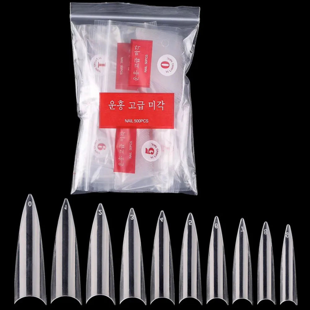 

500pcs False Nail Tips with 10 Sizes Nail Tips Stiletto French Acrylic Fake Nails ABS Tips Artificial 0 -9 Nail Art Tips #KL56