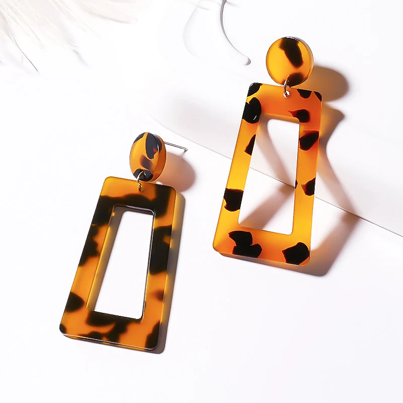BICUX Fashion Korean Statement Acrylic Long Drop Earrings for Women Elegant Geometric Leopard Dangle Earring Modern Jewelry - Окраска металла: Brown