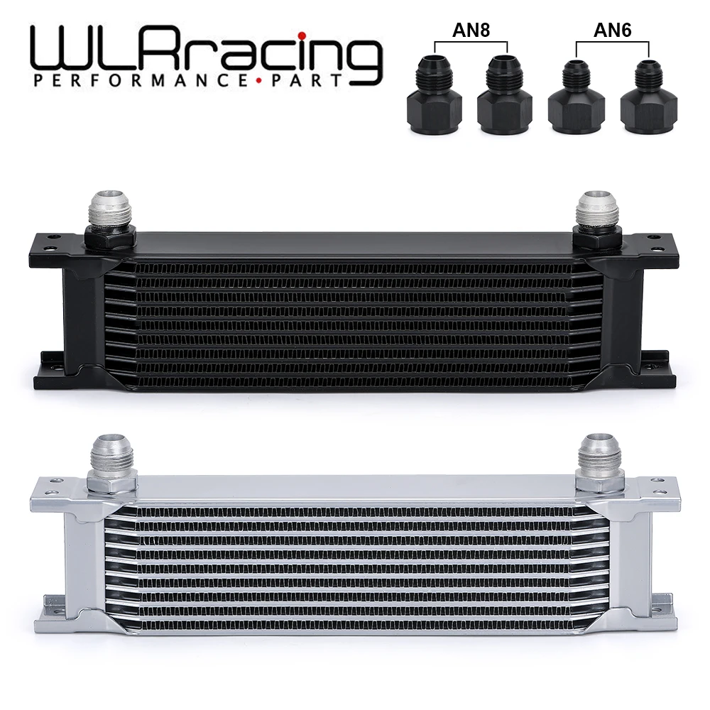WLR-Aluminum Universal Engine transmission AN10 Oil Cooler 10 rows With 10An Female to AN6 AN8 Male Adaptter Fitting WLR7010