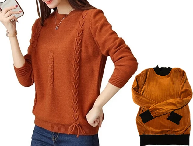 Thick orange Зима плюс толстый бархатный вязаный свитер Нижняя рубашка Бархатная подкладка теплого свитера Pull Пуловер женский Модный толстый свитер - Цвет: Thick orange