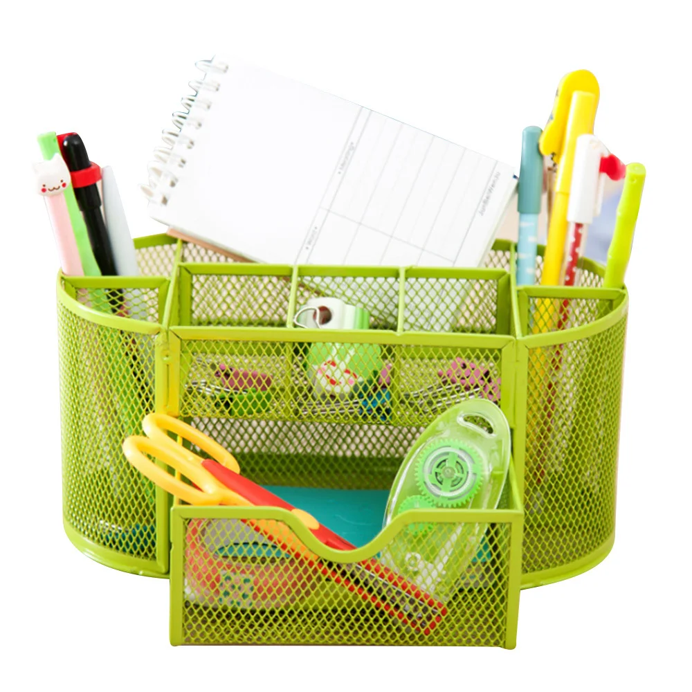 

Iron 9 Cell Desk Organizer Mesh Desktop Pencil Pen Sundries Badge Holder Storage Box Stationery Ruler School Office Supplies New
