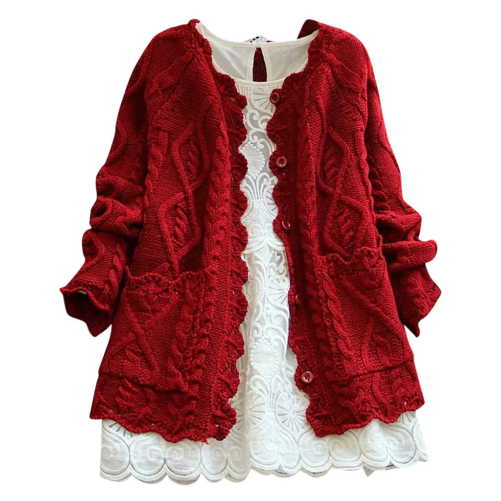 Осенне-зимние женские свитера размера плюс, стильный кардиган для девочек, свитер, Трикотажная хлопковая куртка, пальто - Цвет: Красный