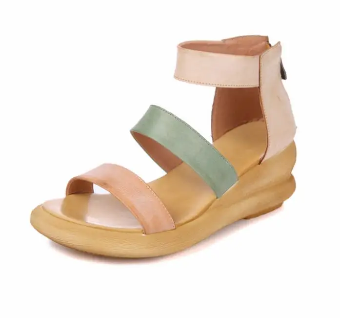 

New sandals female summer handmade original leather wedge heel increased wild Roman shoes