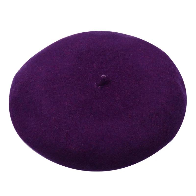 purple Одноцветный берет, женская шапка, шерсть, Теплые Зимние береты из французского фетра, шапки для женщин, Весенняя уличная шапка Лолиты для девочек и женщин - Цвет: purple