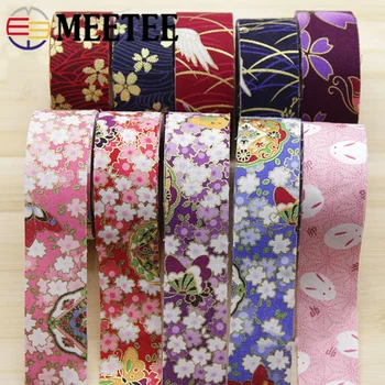

Meetee 1roll=4.4M 3/4cm Gilding Lace Ribbon Webbing DIY Hand Hair Jewelry Decorative Sewing Material Printing Cotton Linen Laces