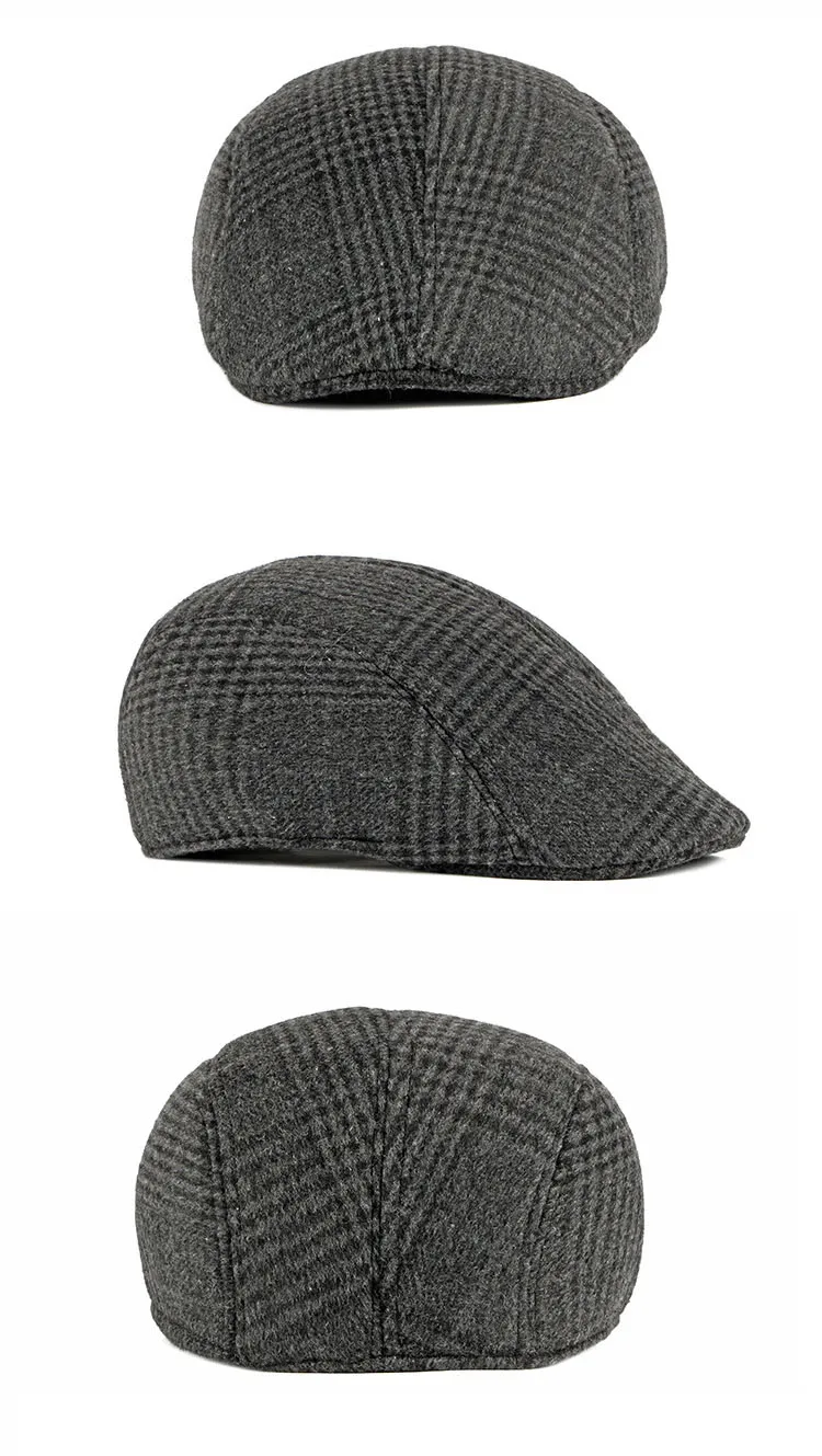 Fibonacci New Autumn Winter Beret Hats Retro Middle Age Old Age Plaid Men Newsboy Cap
