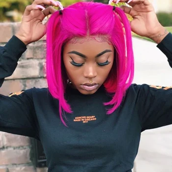 

Purple/Yellow Blonde Lace Wig Brazilian Short Bob Wigs Transparent Hairline Lace Human Hair Wigs Middle Part Short Bob Wigs