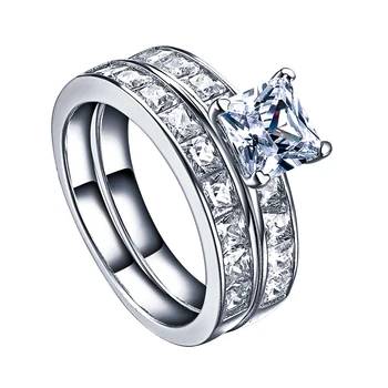 

Luxury Female Square Diamond Love Ring Set Fashion Bride Wedding Rings For Women Simple Sterling Silver Party Engagement Ring