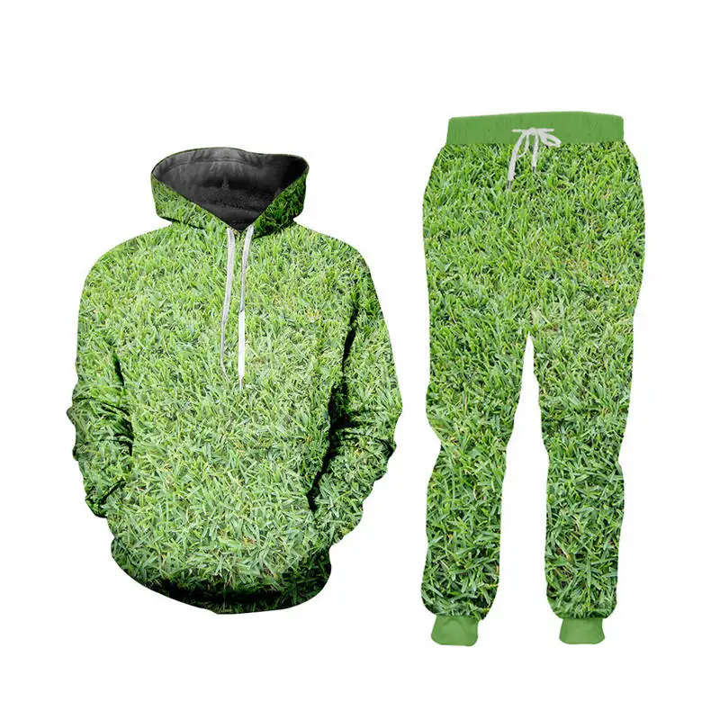 green hoodie sets Пользовательские S-6XL хипстер мужские наборы зеленая трава толстовка на молнии брюки набор унисекс хип хоп толстовки пуловер спортивный костюм - Цвет: green hoodie sets