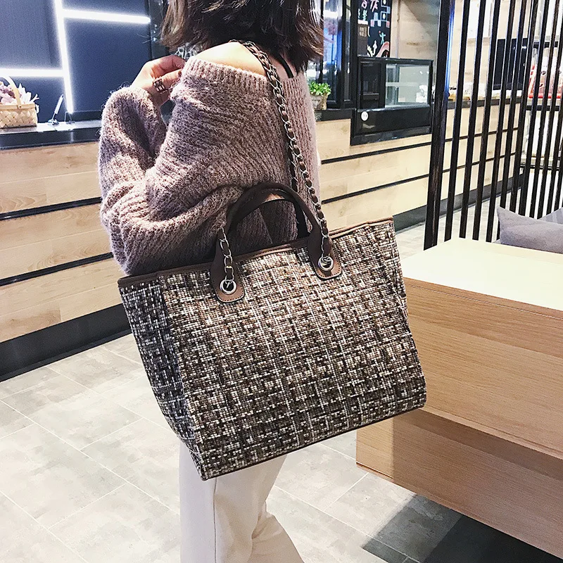 Из твида в клетку льняные сумки из натуральной кожи европейском и американском