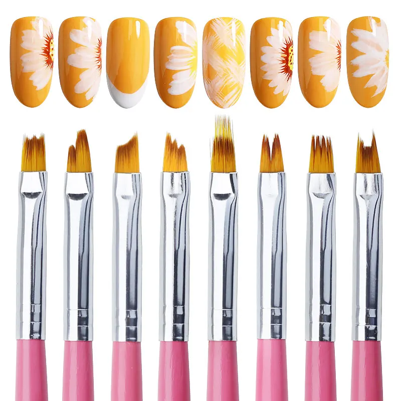 Arte Clavo 8PCS/Set Nail Art Brush Painting Flower Nail Tool Maincure Half Moon Shape Nail French Brushe Smile Petal Drawing Pen