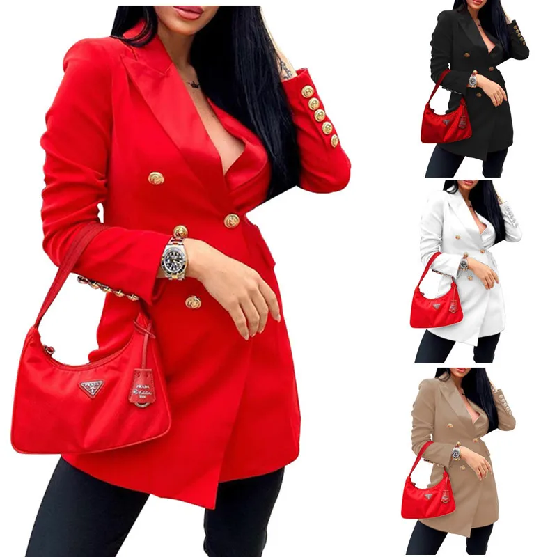 

Fashion office women's suit women's suit coat double breasted front military long sleeve coat