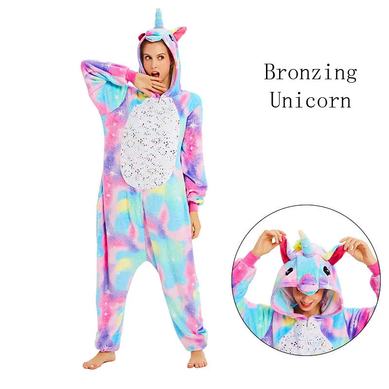 Kigurumi Triceratops pajamas Unicorn animal Cartoon children pijama for Boys Girls Kids Winter Flannel stitch onesie Sleepwear - Color: Bronzing unicorn