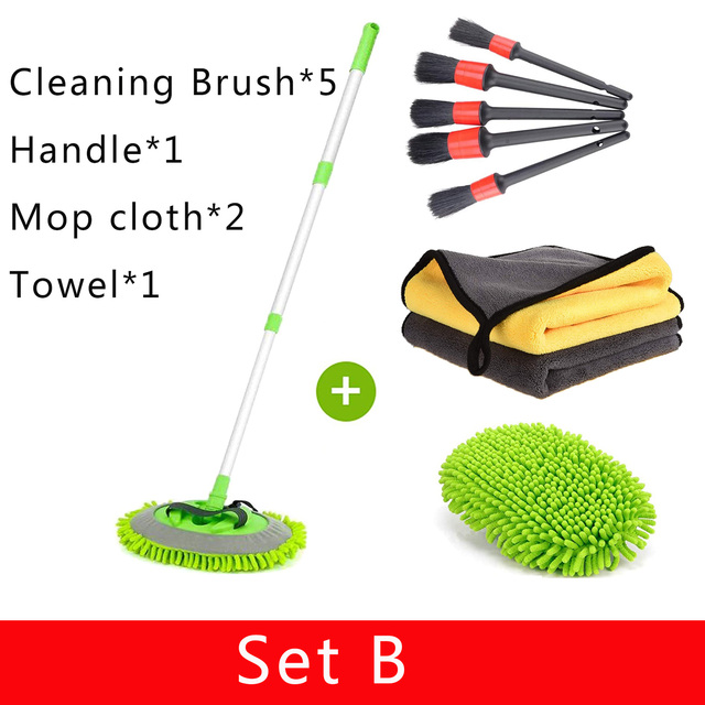 Three section Telescoping Car Wash Brush Mop Chenille Microfiber Broom Towel Set Auto Detailing Tire Brush Cleaning Tool