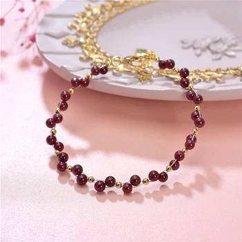 

New Natural Garnet Bracelet for Women Handmade 4mm Crystal Bracelets Bangle Lucky Color Fashion Jewelry Wristband Gifts B429