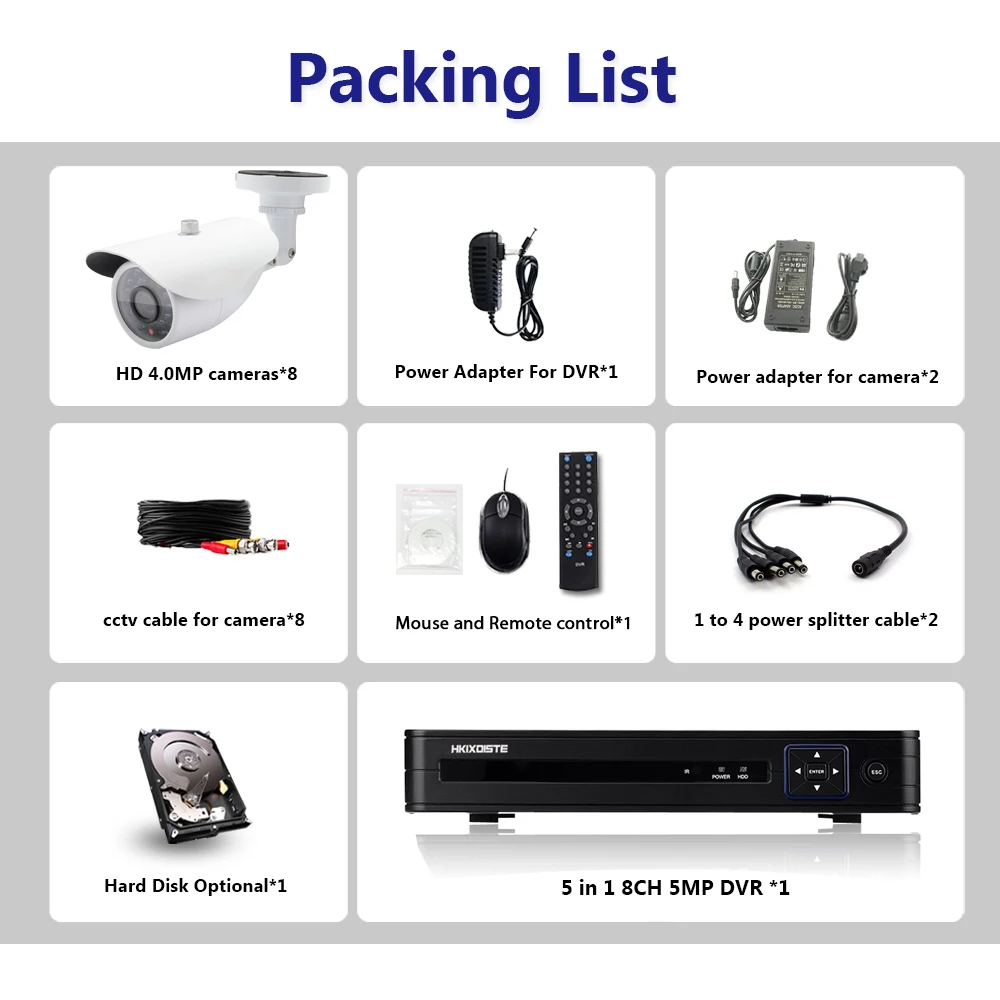 8CH 5MP DVR 4MP AHD камера видеонаблюдения системы 3,6 мм 40 м ИК ночного видения 8*4 Мп SONY 322 IP66 HD камера наблюдения комплект приложение для просмотра