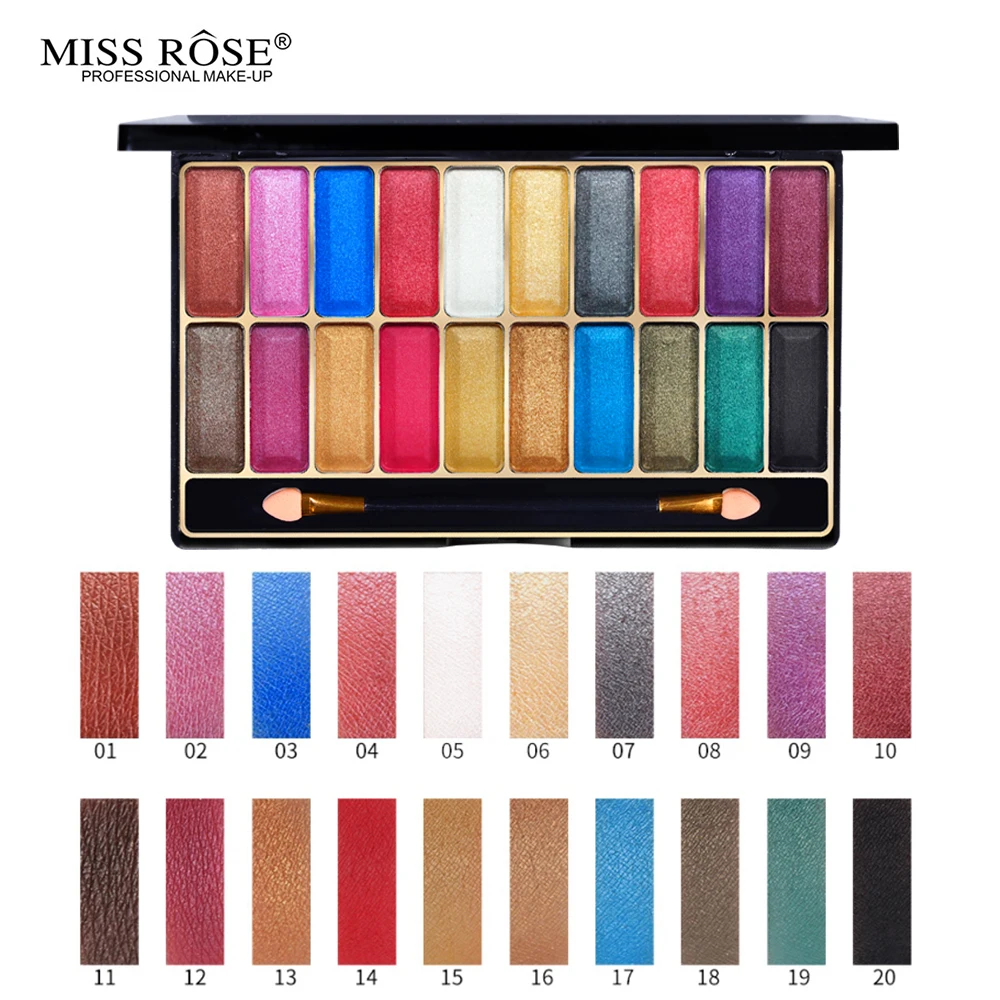 Miss Rose, 20 цветов, Мерцающая матовая палитра теней для век, палитра для макияжа, телесный, яркий пигментированный цвет, Набор теней для макияжа, косметика