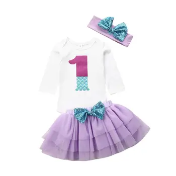 

Kids 3pcs set Clothes Baby Girls Cake Smash Outfit 1st First Birthday Set Tutu Dress white bodysuit Tops with Headband