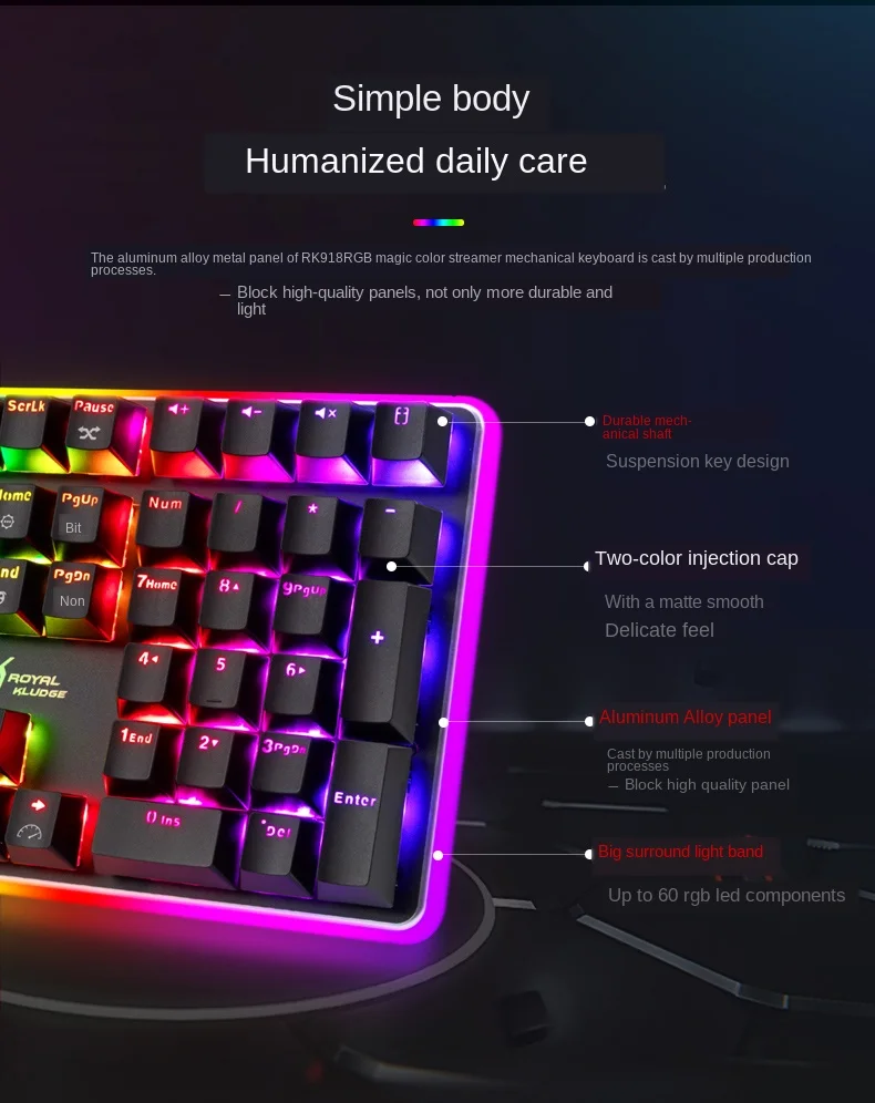 Rk918 RGB игра действительно механическая клавиатура Keyclick черный вал альтернативное действие или Ergonamic красный вал настольная ручка