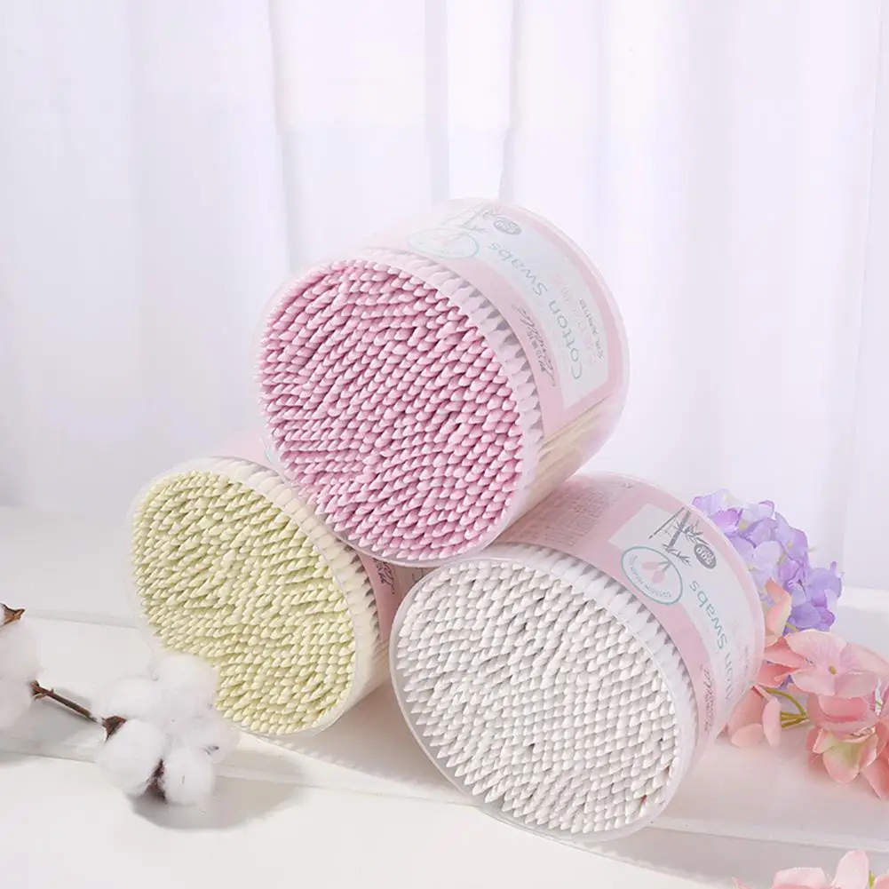 MeterMall 500Pcs Double Head Cotton Swab Bamboo Cotton Swab Wood Sticks Disposable Buds Cotton For Makeup Nose Ears Cleaning