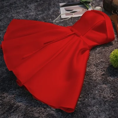 red strapless Женское Короткое атласное нарядное платье невесты сестры Формальное зеленое платье подружки невесты SW1965 - Цвет: red strapless