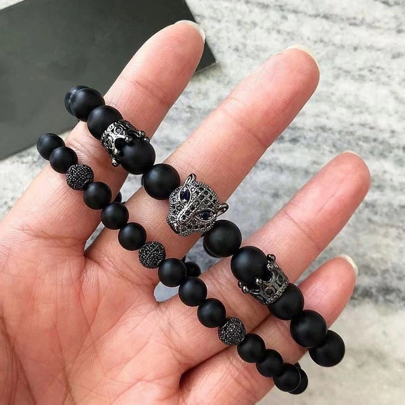 

Fashion 2pcs/set Leopard Men Bracelet Set Handmade Charm Stone Bead Bracelet For Men Jewelry Gift Pulsera Hombre