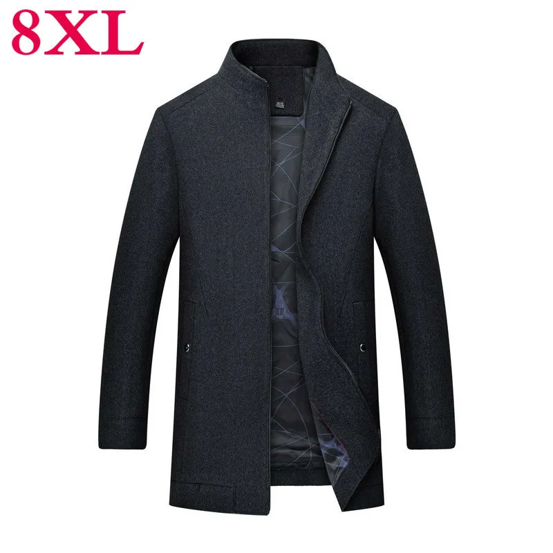 

Plus size 8XL 7XL Fashion Men's Wool Coat Winter Warm Solid Color Long Trench Jacket Male Business Casual Overcoat Parka