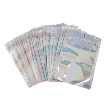 

100 Pieces Resealable Bags Foil Flat Ziplock Bag Small Goods Storage Bag for Party Favor Food Storage Holographic Color Bag