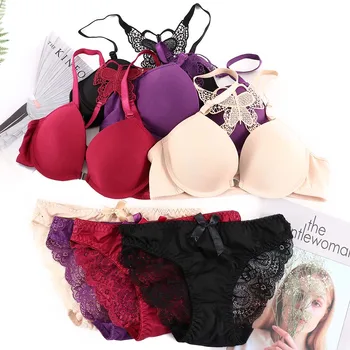

Sexy Push Up Seamless Front buckle Bra Lace Underwear Butterfly Beauty Back Lingerie set
