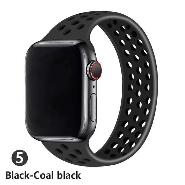 Solo Loop strap For Apple Watch Band 44mm 40mm 38mm 42mm Breathable silicone Elastic Belt bracelet band iWatch Series 3 4 5 SE 6 black coal black
