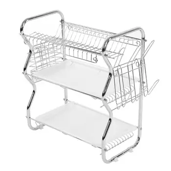 

3 Tiers Home Kitchen Dish Plate Bowl Cup Drying Rack Drainer Cutlery Holder Metal Organizer Plate Rack Dish Drainer