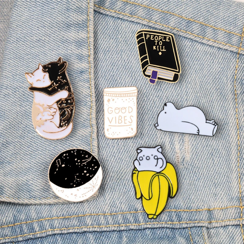 Вселенная GOOD VIBES чашка Эмаль Булавка кошки книга банан котенок значок Броши Булавки на лацкан для джинсовых курток сумка мультфильм Ювелирные изделия Подарки