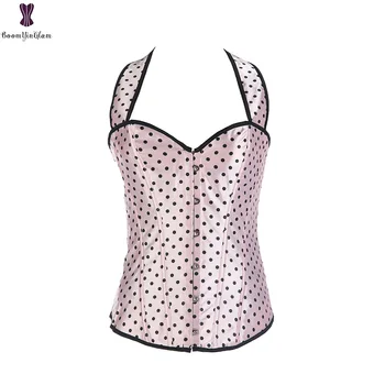 

Halter Neck Polka Dot Corset Overbust Corselet Pink Green Lingerie Waist Bustier Top