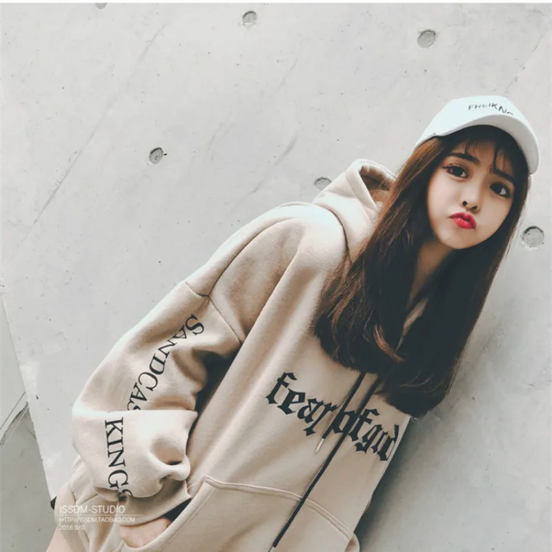  SVOKOR Autumn Winter Plus Velvet Warm Hoodies Korean Version Letter Printing Sweatshirt Long Sleeve