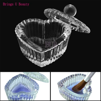 

Small Size Sweet Heart Glass Crystal Acrylic Liquid Dish Dappen Dish Glass Cup w Cap Bowl for Acrylic Powder Monomer Nail Tool